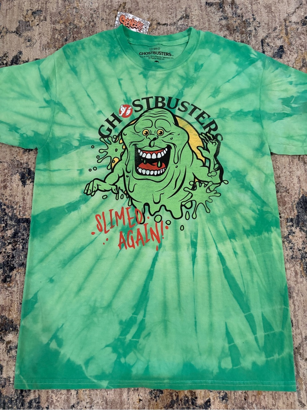 NWT Ghostbusters T Shirt Slimed Again Green Spencers Tie Dye Swirl Sz Medium